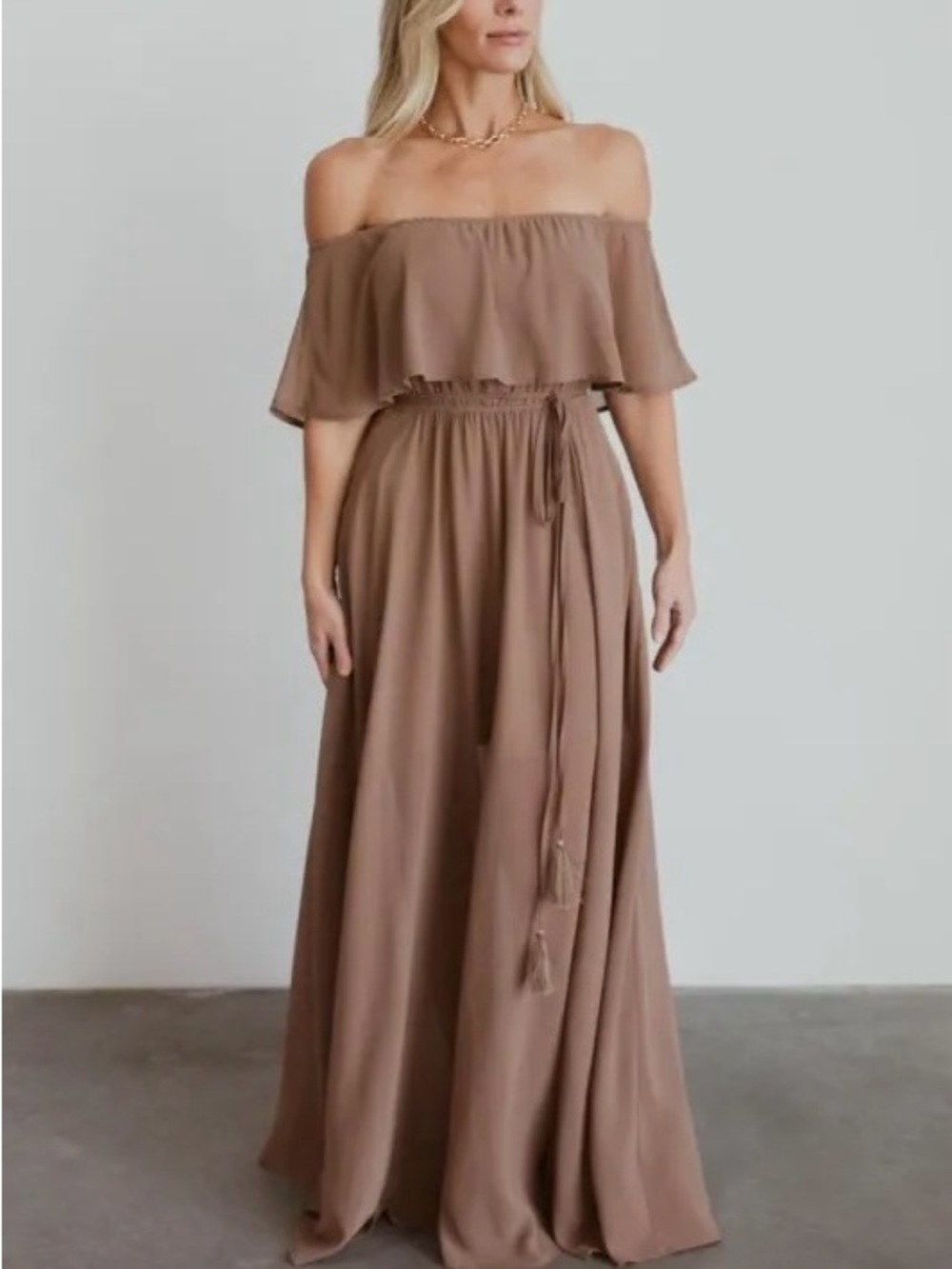 Baltic Born Victoria Off The Shoulder Maxi Dress-Mocha